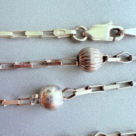 Sterling 925 Silver 6mm Bead Paperclip Link Station IBB Italy Long Necklace 50" - Picture 5 of 10